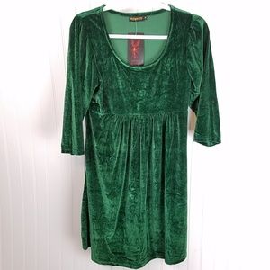 Reborn Green Emerald Velvet Dress 3/4 Sleeves Sz M